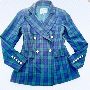 Alexia Admor Plaid Tartan Checkered Patterned Double Button Blazer Jacket SZ4